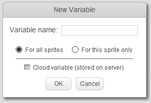 A screenshot of the new variable dialog box.